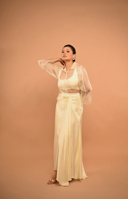 Ivory Draped Skirt Set